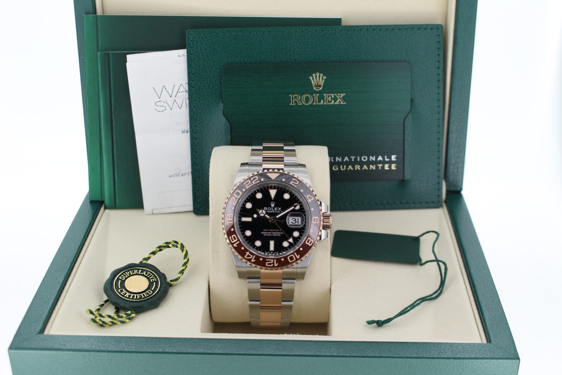 Rolex GMT Master II Rootbeer 126711CHNR in it's box with both swing tags, booklets, original purchase receipt and warranty card