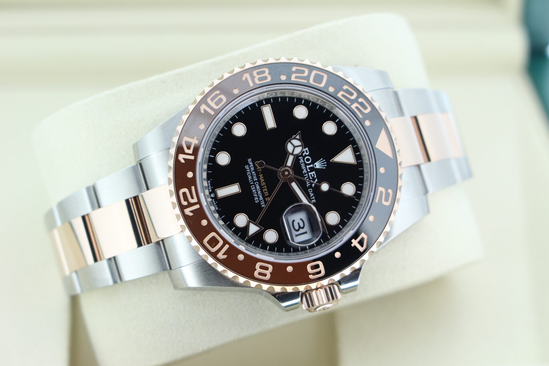 Rolex GMT Master II Rootbeer 126711CHNR on it's side
