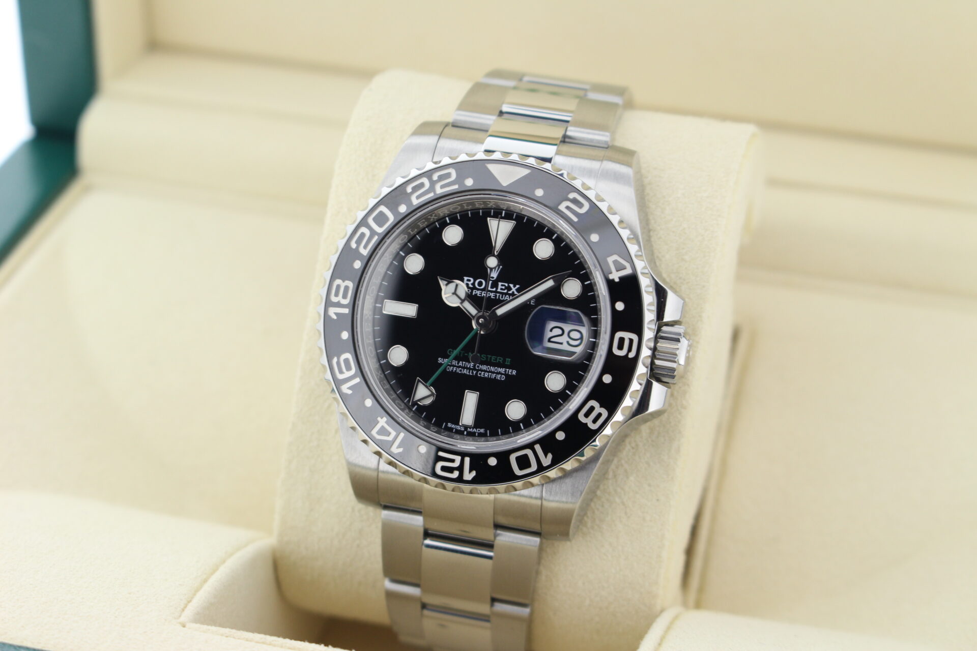 Rolex GMT Master II 116710LN facing towards the left to show the right angle