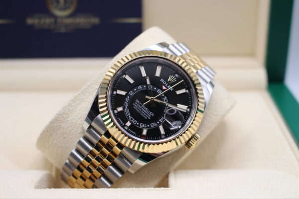 Rolex Sky-Dweller Black 336933 displayed at an angle showing off the dial