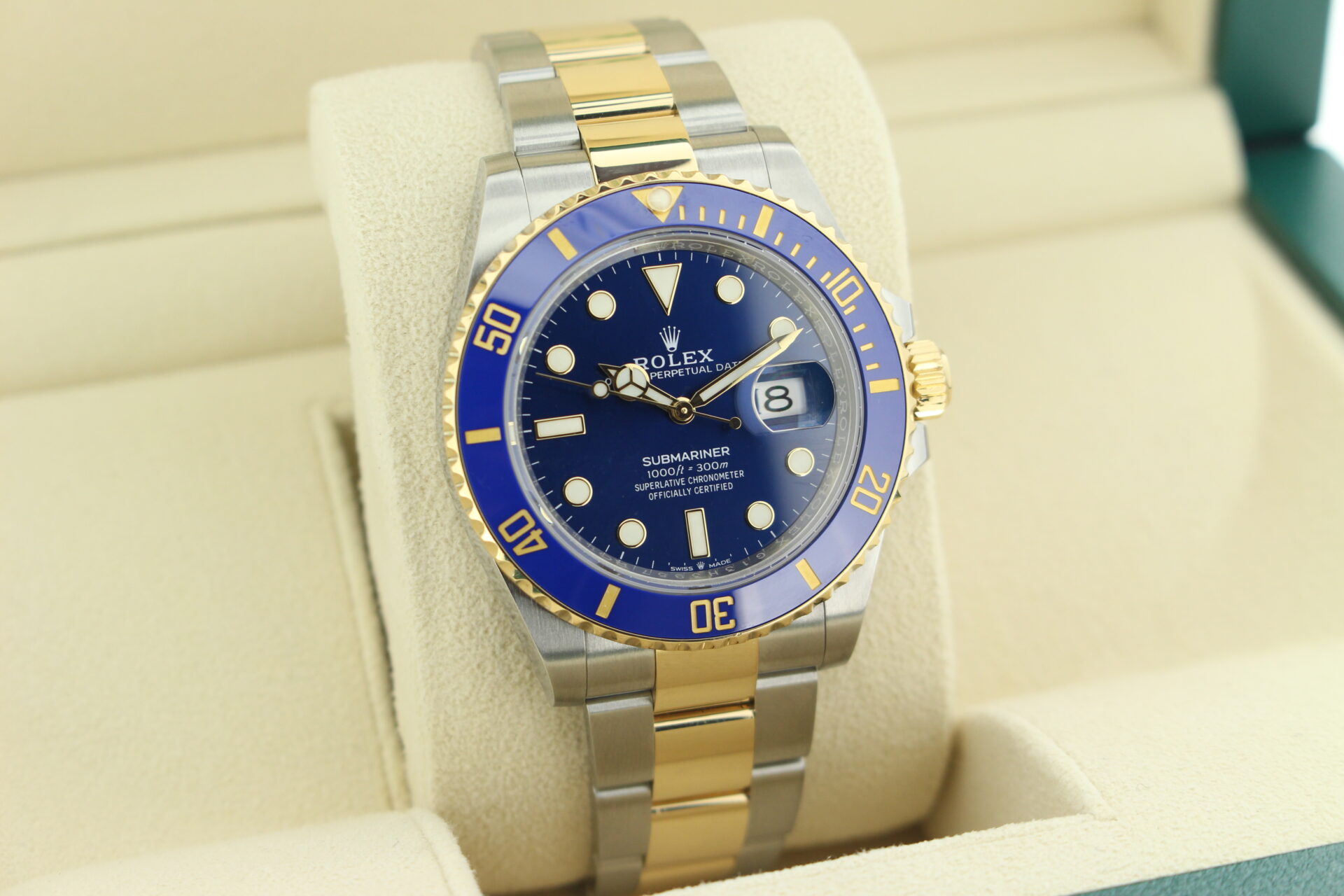 Rolex Submariner Bluesy 41mm 126613LB facing towards the right to show the left angle