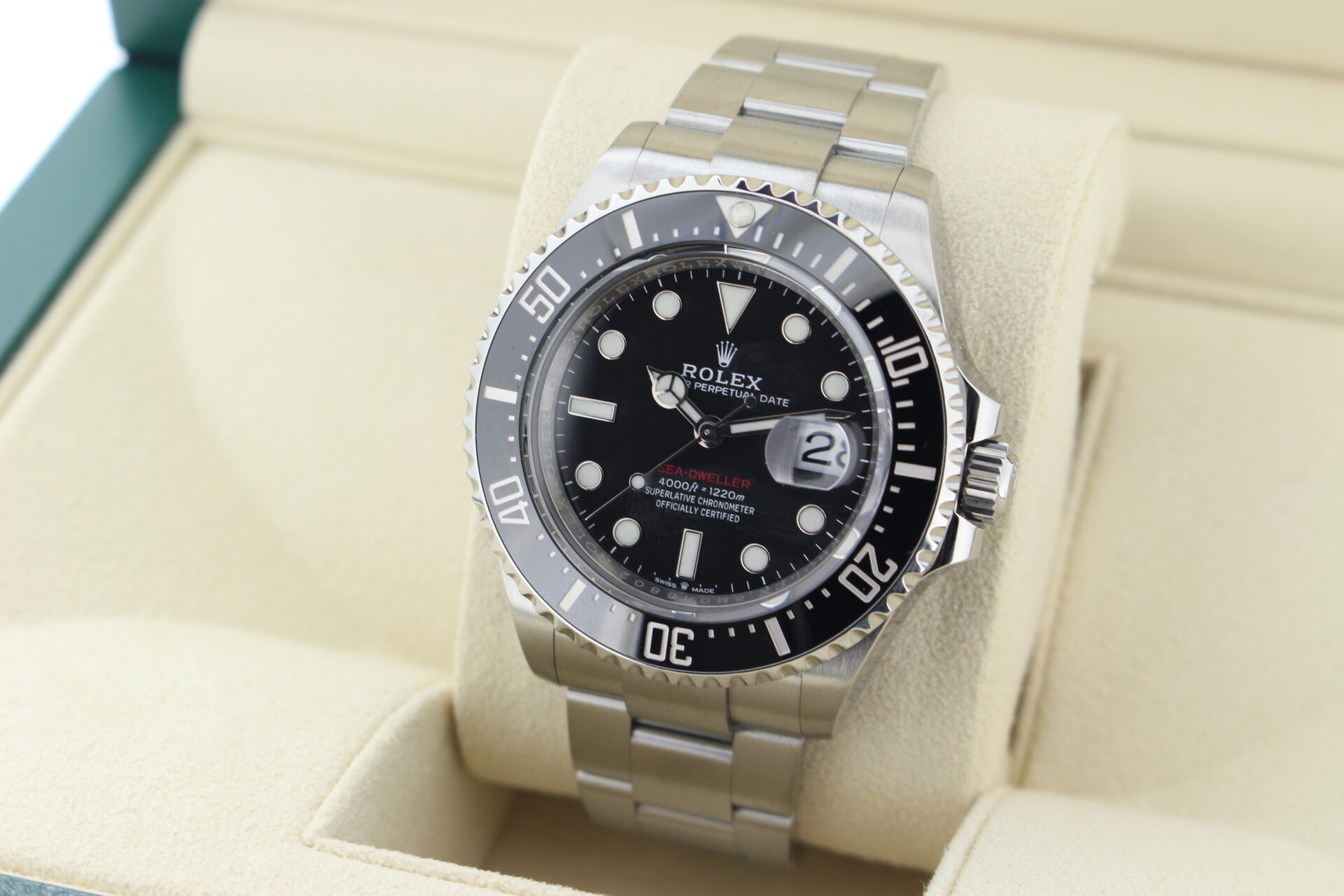 Rolex Sea-Dweller 50th Anniversary 126600 facing towards the left to show the right angle