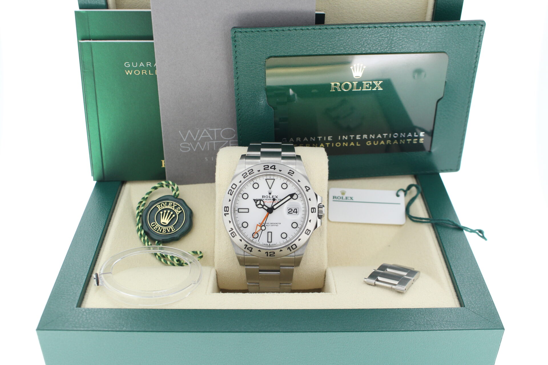 Rolex Explorer II Polar 226570 in it's box with both swing tags, booklets, original purchase receipt and warranty card