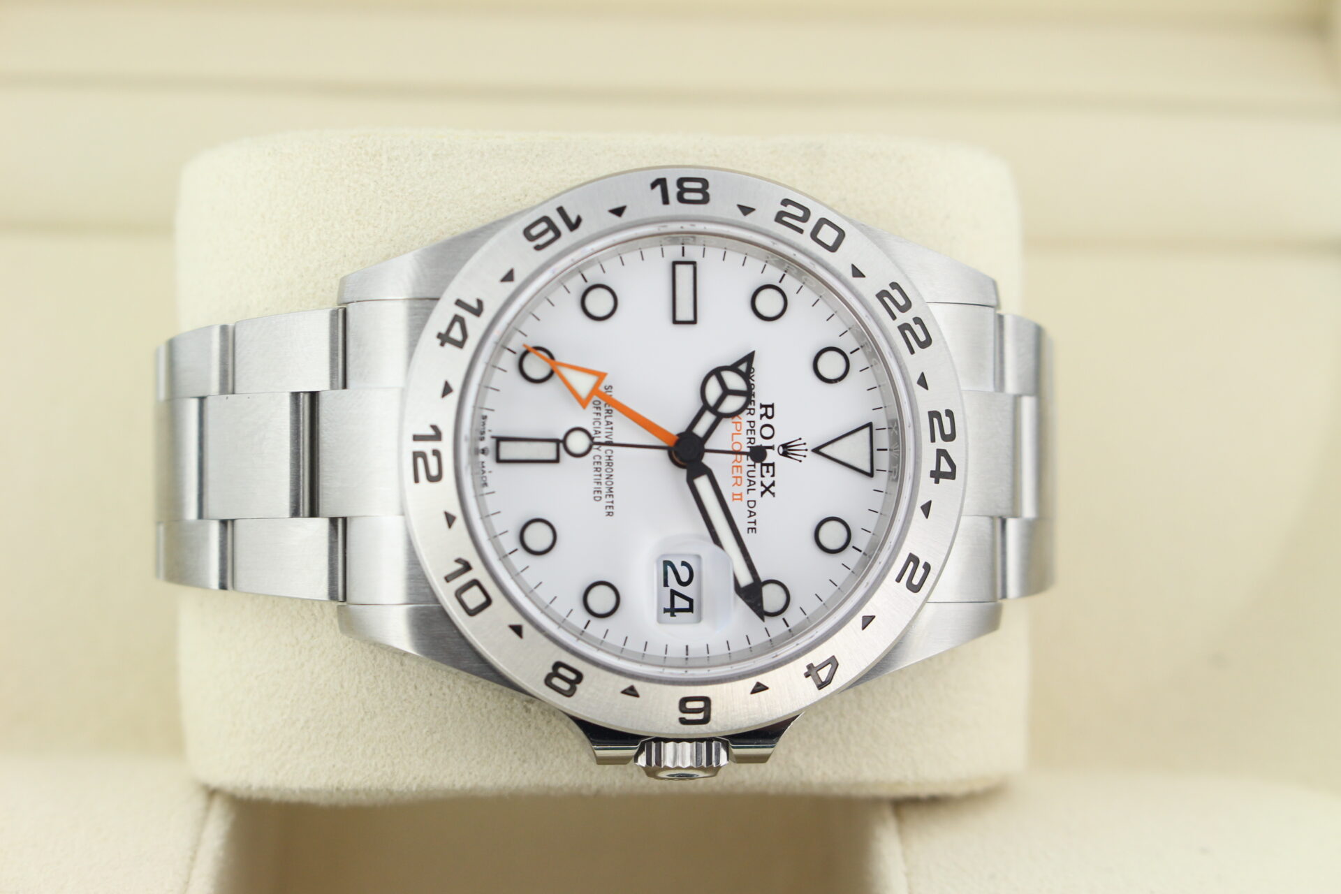 Rolex Explorer II Polar 226570 on it's side