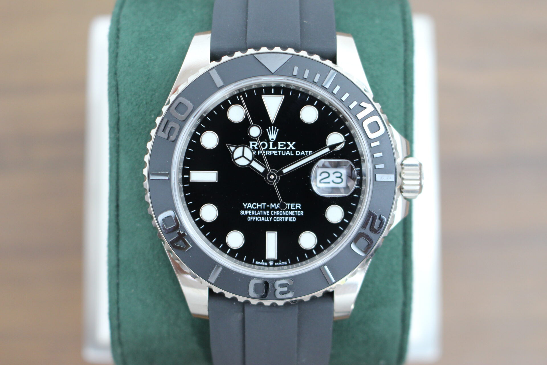 Rolex Yacht-Master 42 226659 on a green cushion