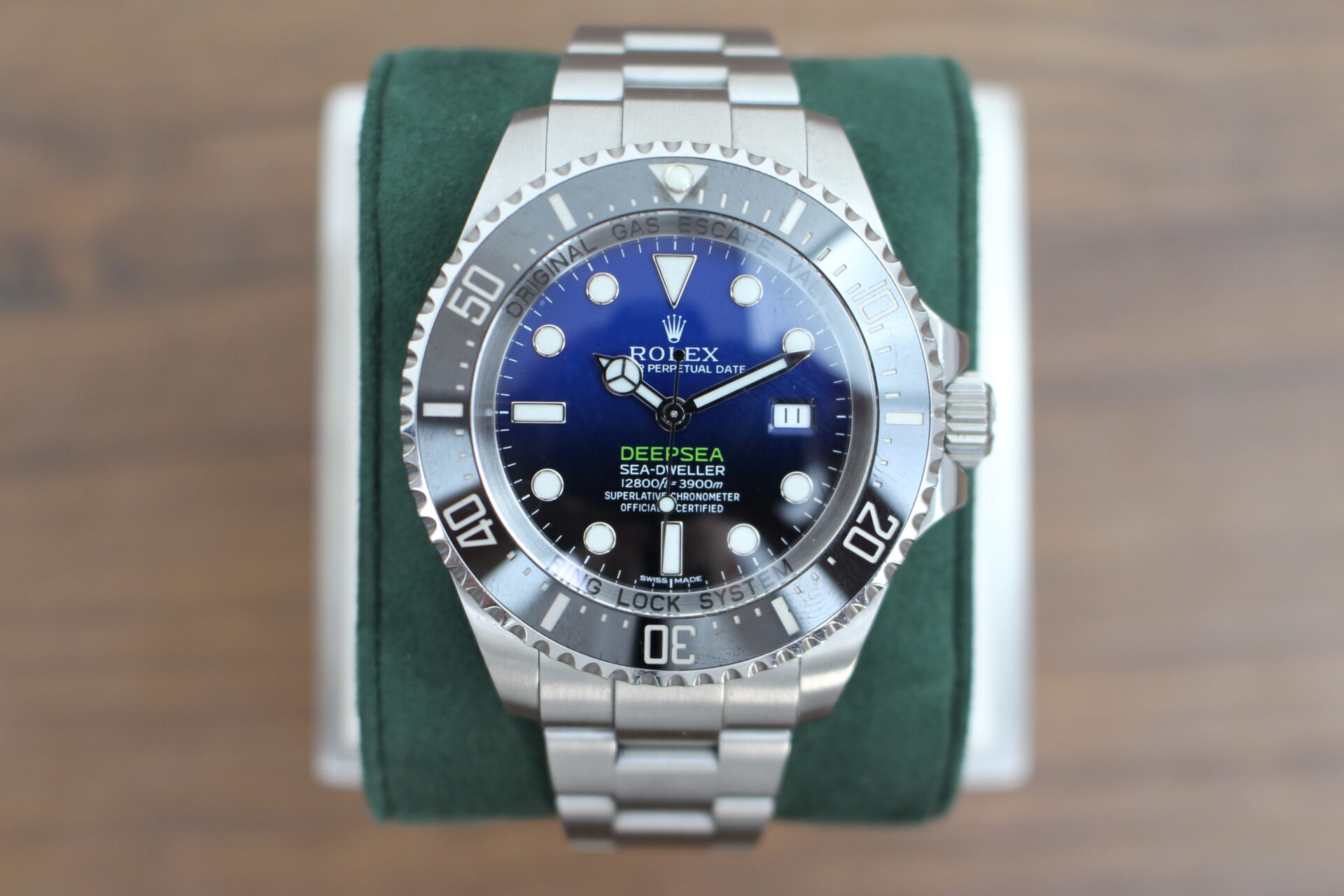 Rolex Deepsea James Cameron 116660 on a green cushion