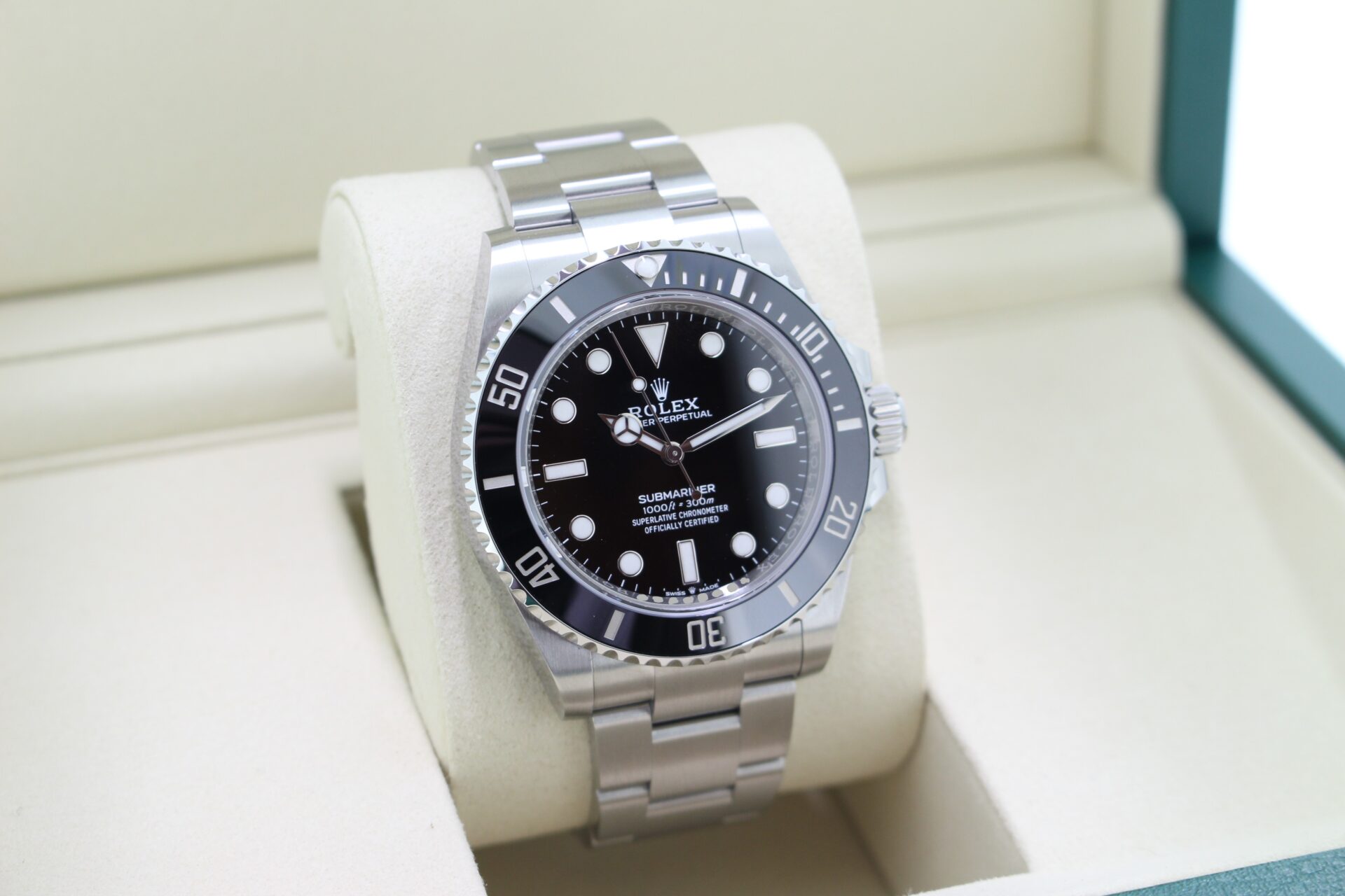 Rolex Submariner No Date 124060 facing towards the right to show the left angle