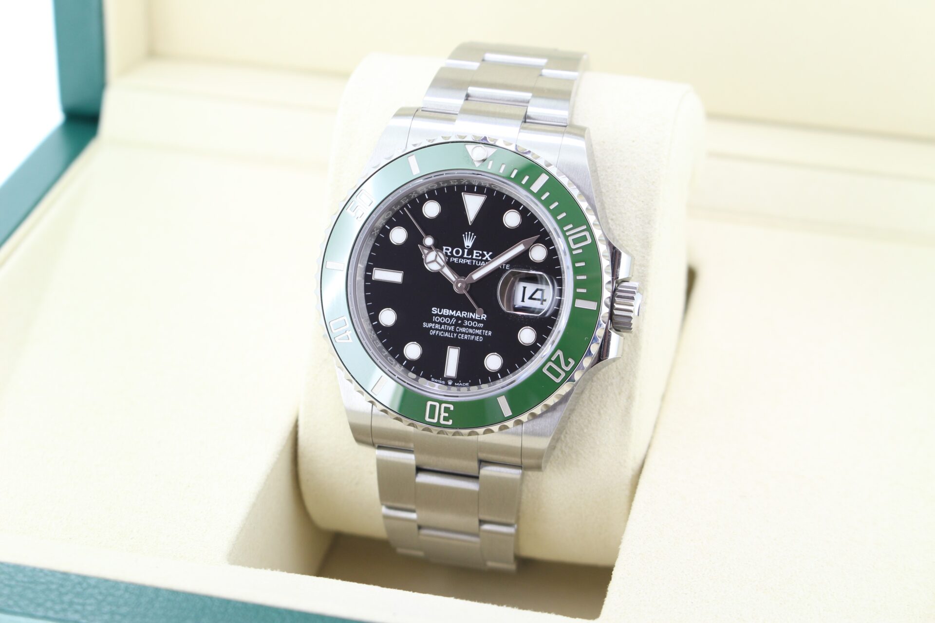 Rolex Submariner Starbucks 41mm 126610LV facing towards the left to show the right angle