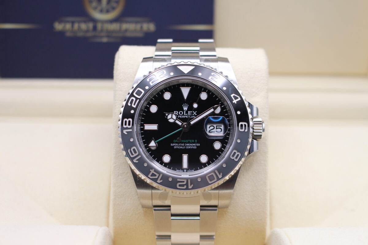 Rolex GMT Master II Bruce Wayne on an oyster bracelet sat in its box