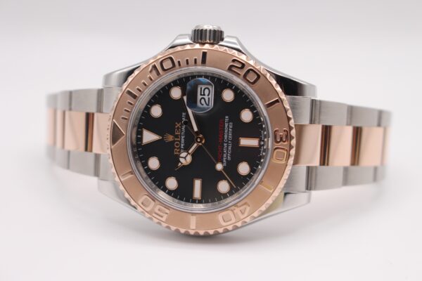 Rolex Yachtmaster 40 rose gold and stainless steel on a white background