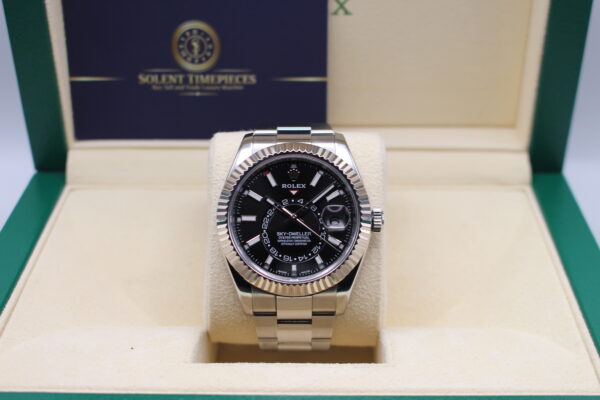 Rolex Sky-Dweller 326934 in its box with Solent Timepieces business card