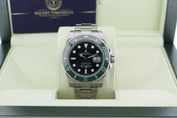 Rolex Hulk 116610LV in it box with Solent Timepieces business card