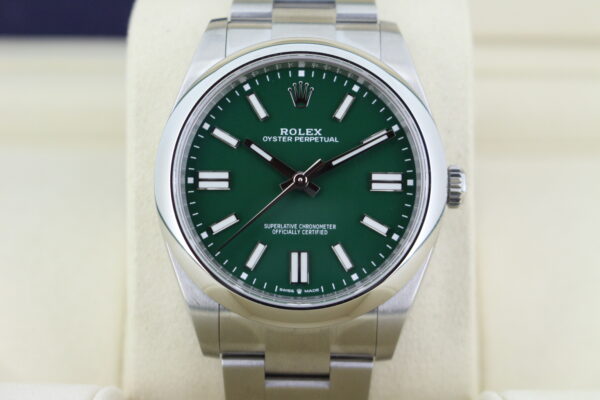 Rolex Oyster Perpetual 41mm Green Face on