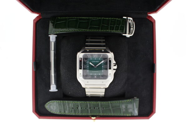 Cartier De Santos Green Large with its additional green strap and tool