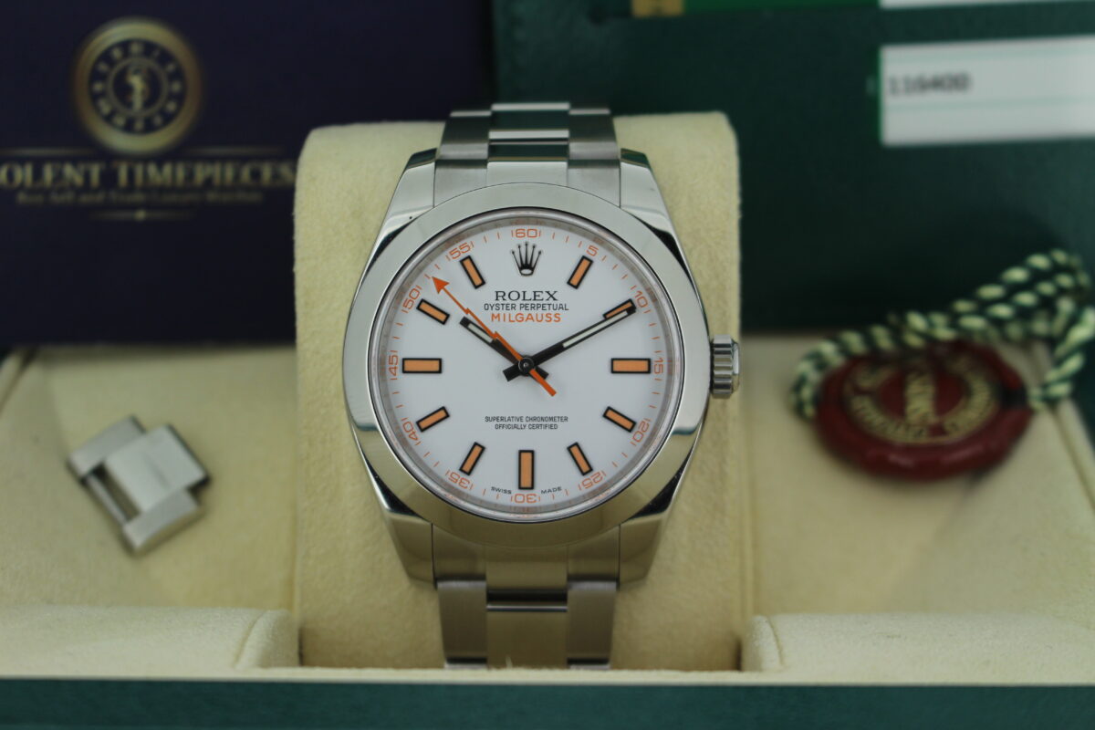 Rolex Milgauss white dial with orange features