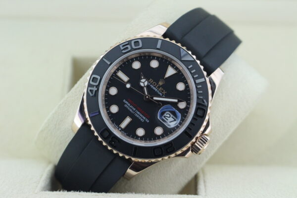 Black Rolex Yacht Mastr 40 Rose Gold with a black dial