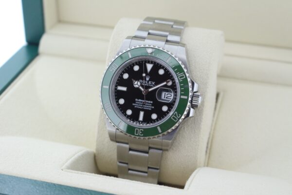 Rolex Submariner Starbucks 126610LV facing towards the left to show it's right side