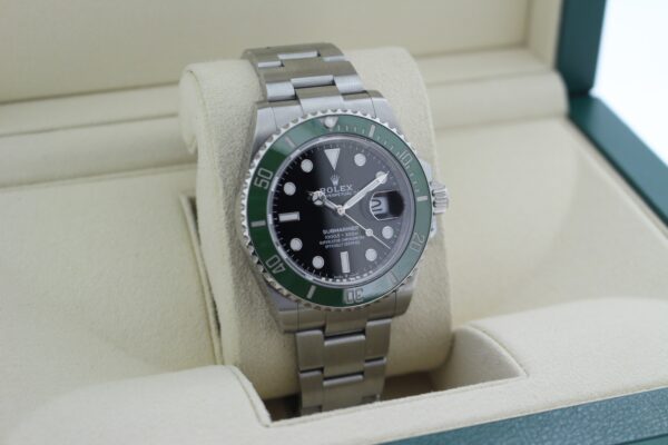 Rolex Submariner Starbucks 126610LV facing towards the right to show it's left side