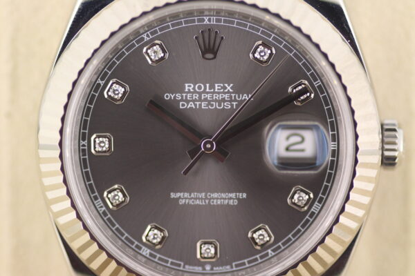 Close up of the Rolex Slate Rhodium Diamond Dial