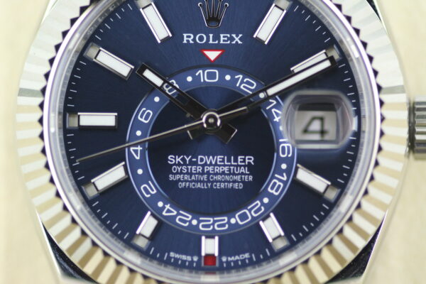 Close up of the blue rolex sky dweller dial