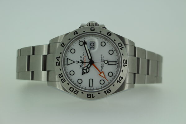 Rolex Explorer II with a white dial on a white background