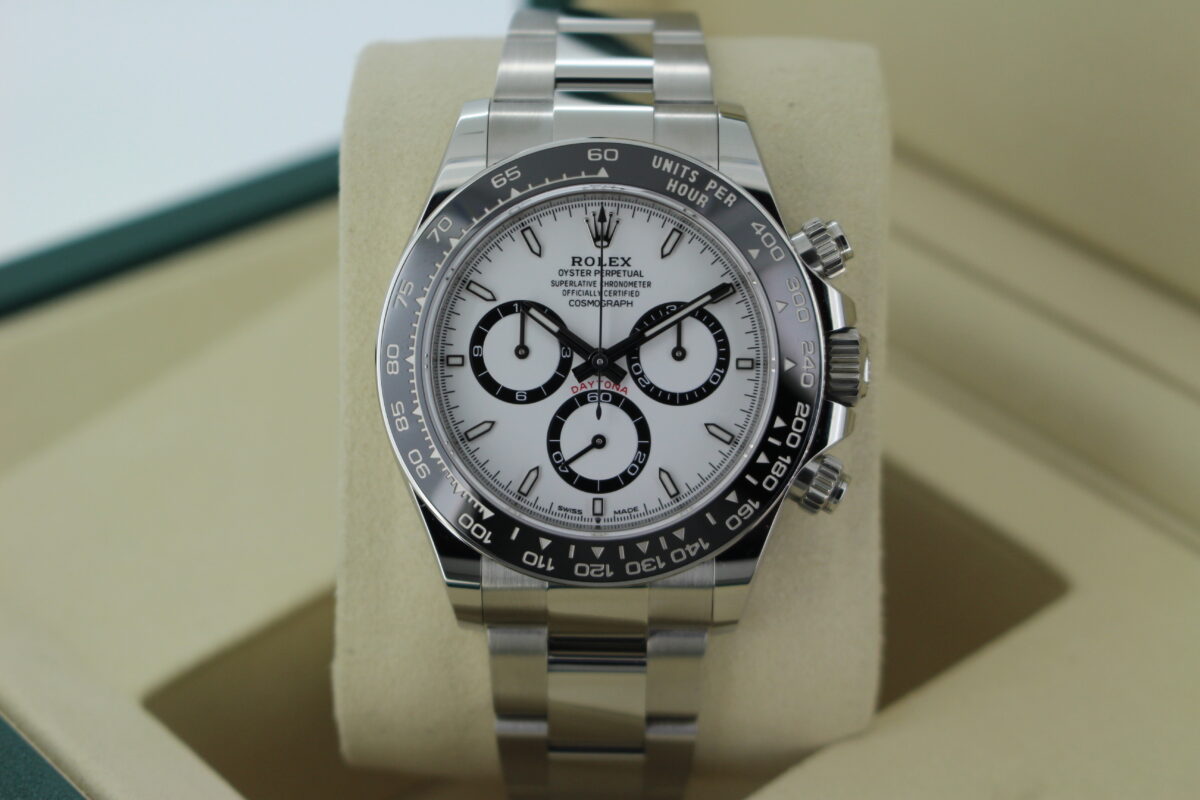 Rolex Daytona 'Panda' 126500 in it's box turned sideways