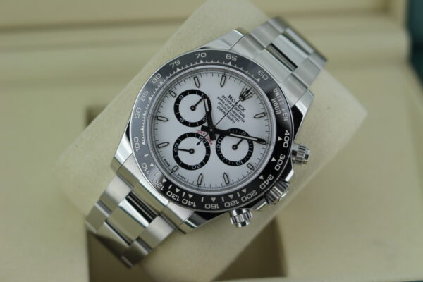 Rolex Daytona 'Panda' 126500 in it's box tilted