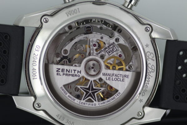 Zenith open sapphire caseback looking into the movement