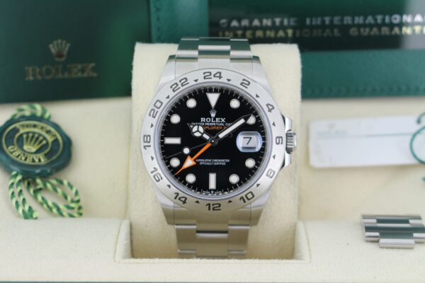 Rolex Explorer II 226570 in its box with both swing tags and spare link