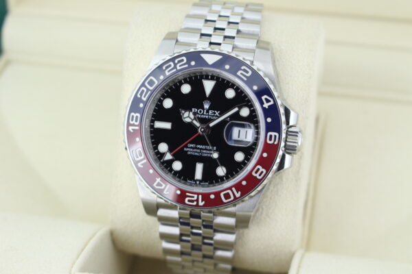 Rolex GMT Master II Pepsi 126710BLRO facing towards the left to show the right angle