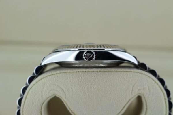 Rolex Datejust Diamond Slate Dial 126334 front view of crown depicting the famous Rolex logo