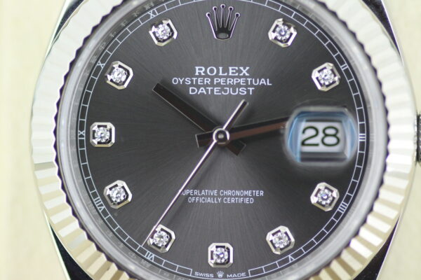 Close up of a Rolex Datejust Diamond Slate Dial 126334