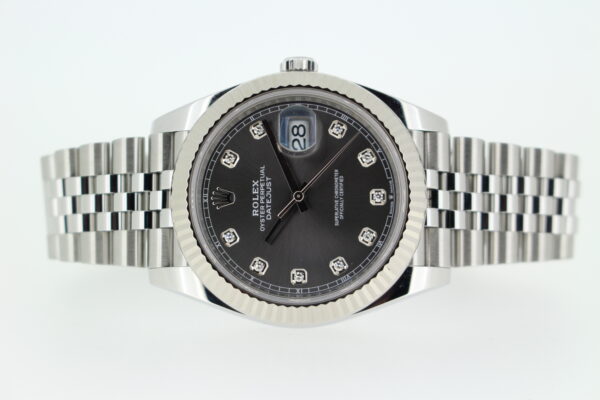 Rolex Datejust Diamond Slate Dial 126334 with a Jubilee bracelet on a white background