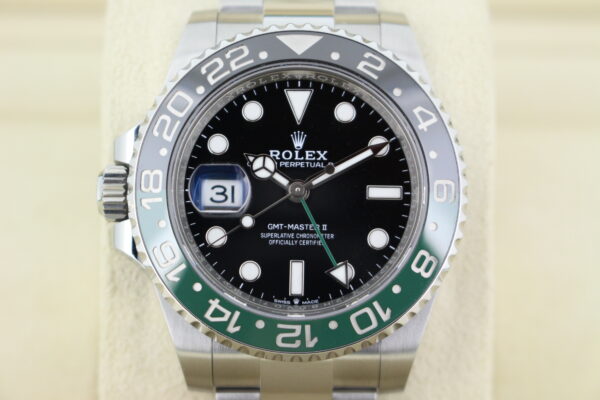 Rolex GMT Master II Sprite 126720VTNR close up of watch face