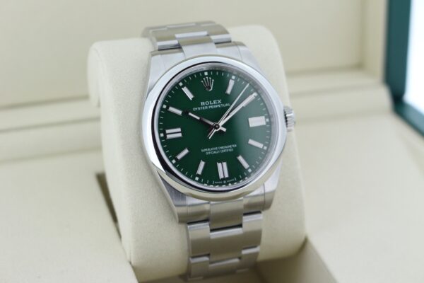 Rolex Oyster Perpetual 41 134300 facing towards the right to show the left angle