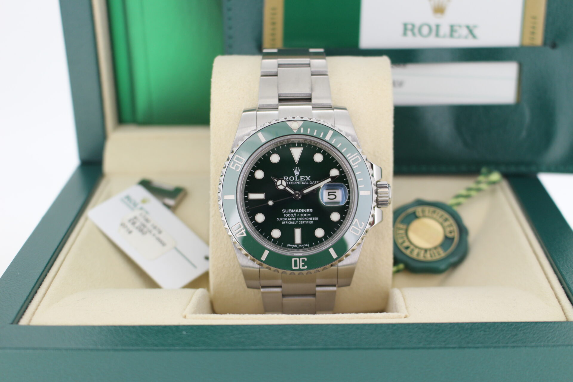 Rolex Submariner Hulk 126610LV in it's box with both swing tags, link, booklets and warranty card