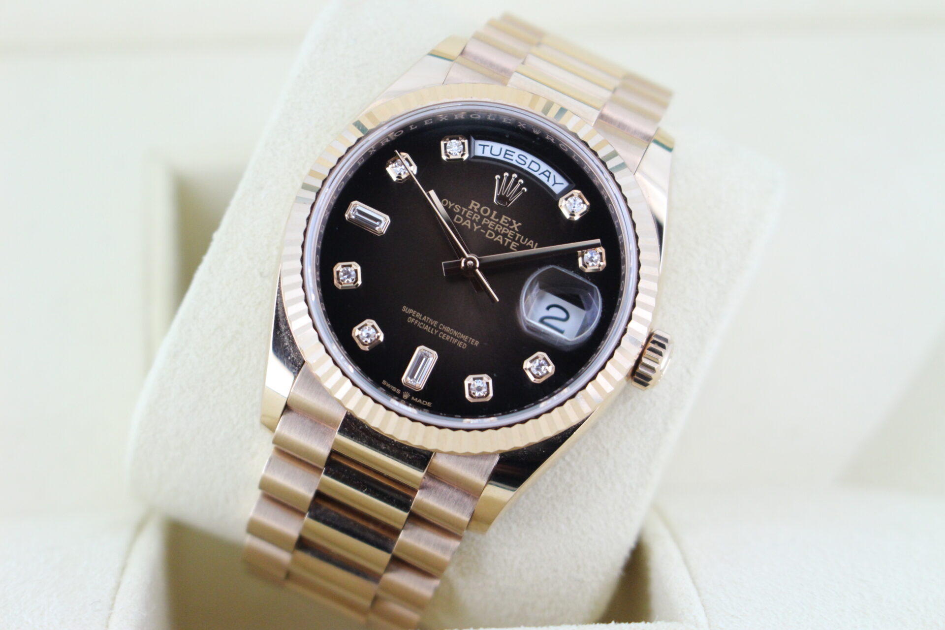 Rolex Day Date Chocolate Dial 128235 tilted