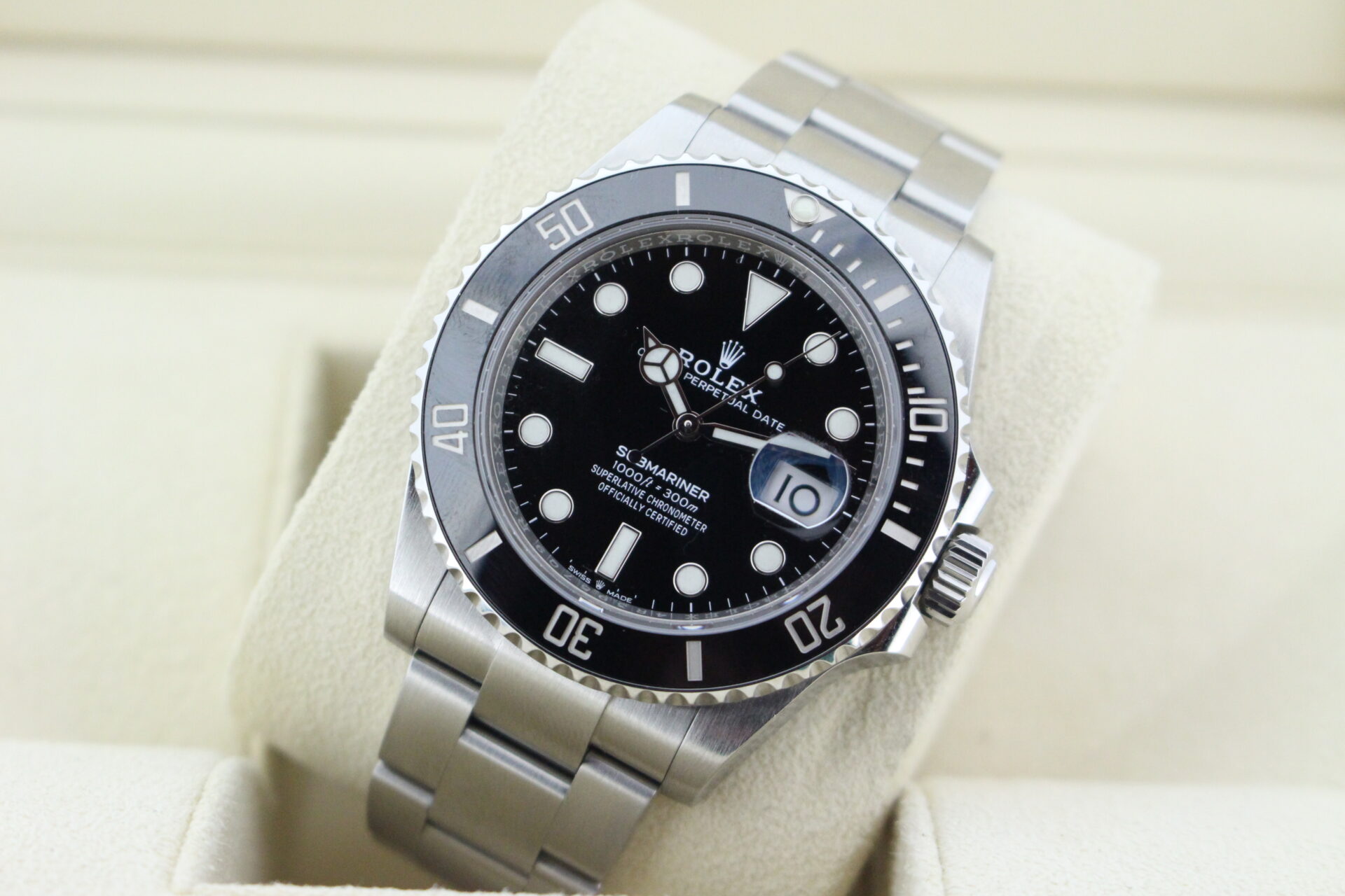 Rolex submariner displayed at an angle