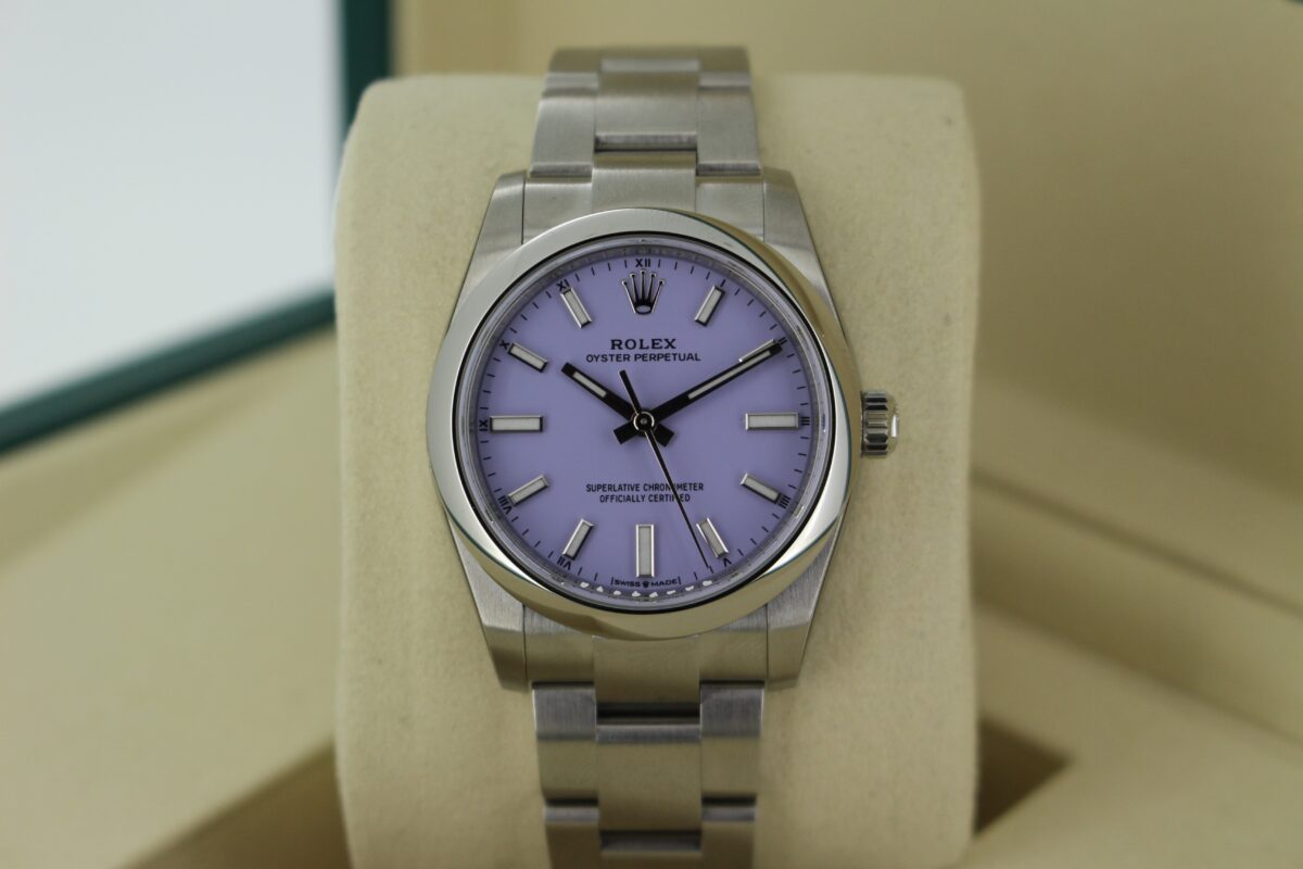 Rolex Oyster Perpetual 34mm Lavender 124200 unworn and fully stickered