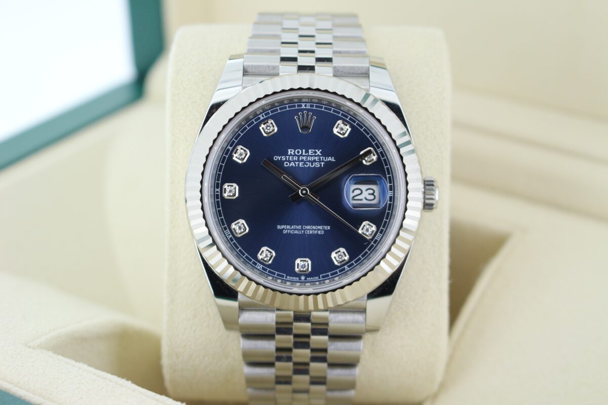 Rolex Datejust 41 Blue Diamond Dial 126334 turned in it's box