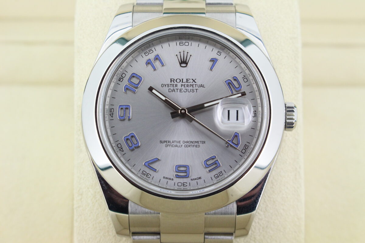 Rolex Datejust 2 with a silver arabic numeral dial in ice blue