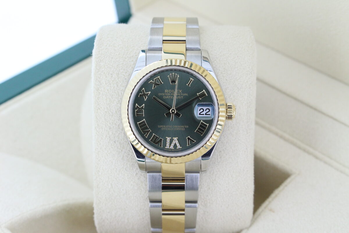 Rolex Datejust 31mm Bi metal watch with olive diamond set dial