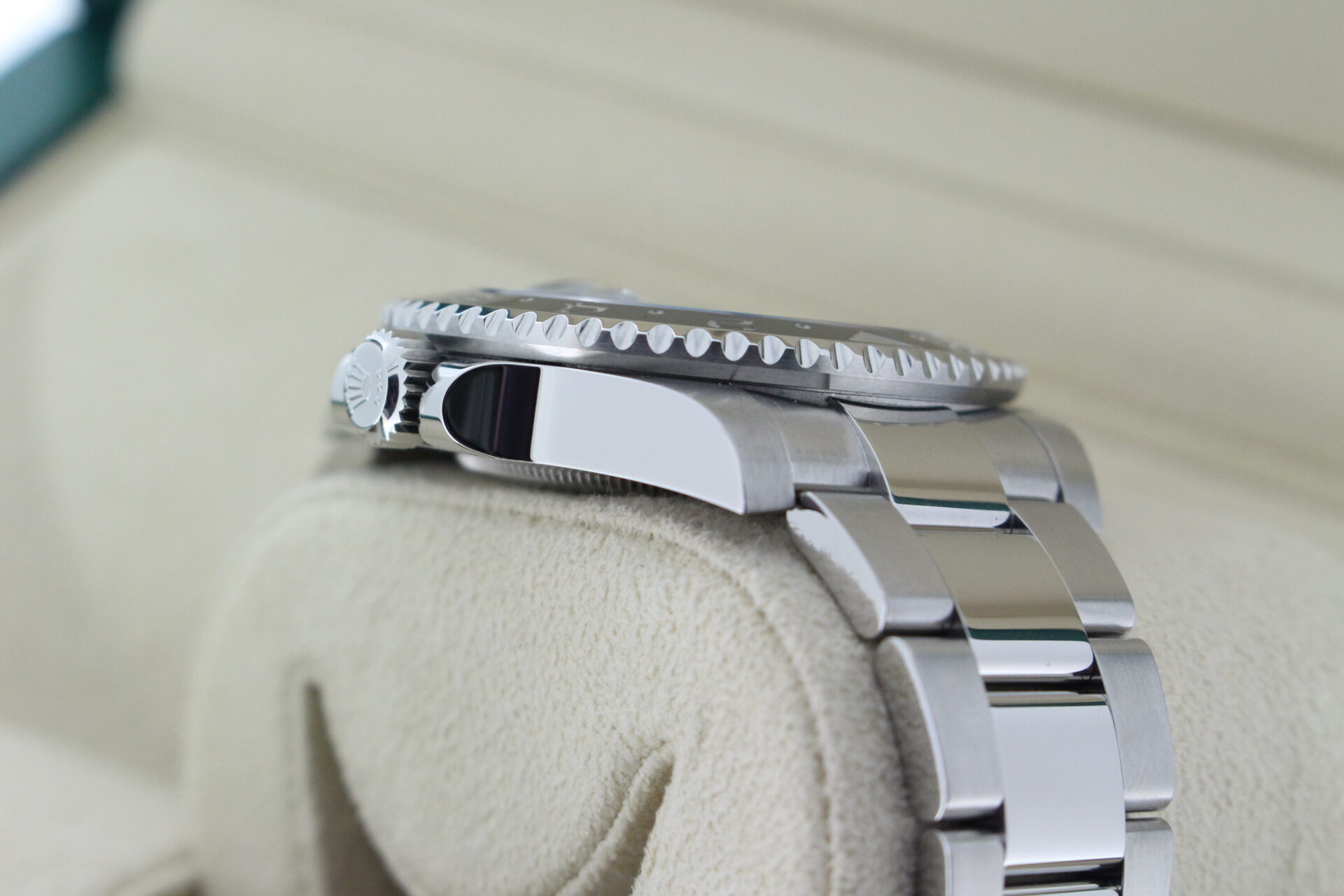 Rolex GMT Master II Bruce Wayne 126710GRNR crown angle