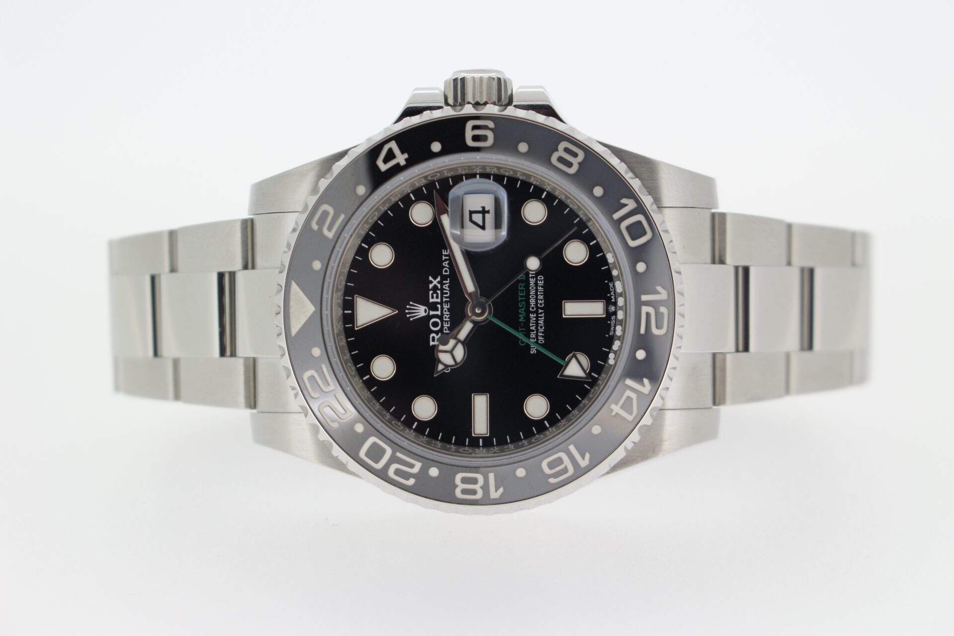 Rolex GMT Master II Bruce Wayne 126710GRNR on a white background