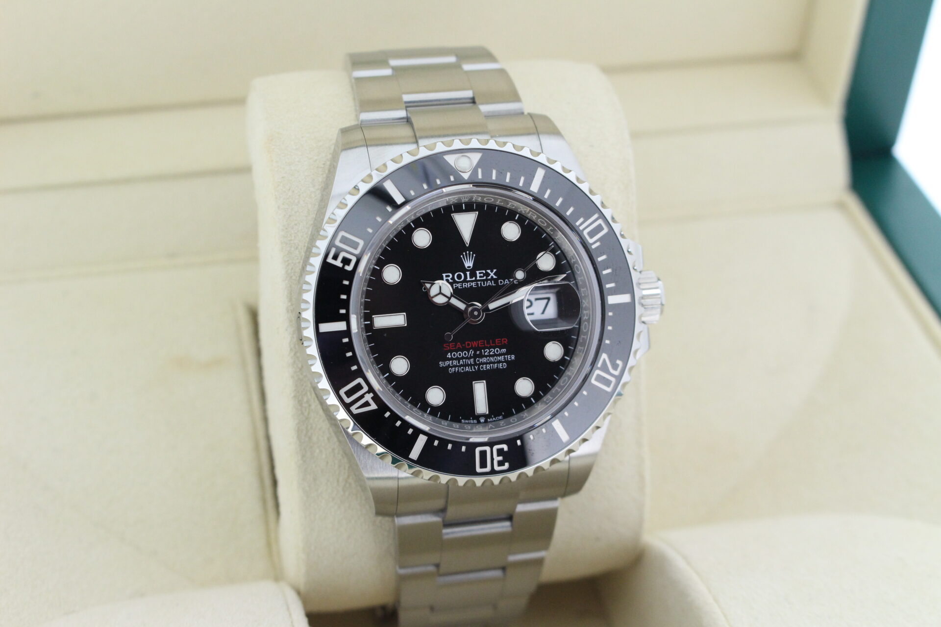 Rolex Sea-Dweller 126600 50th anniversary edition facing towards the right to show the left angle