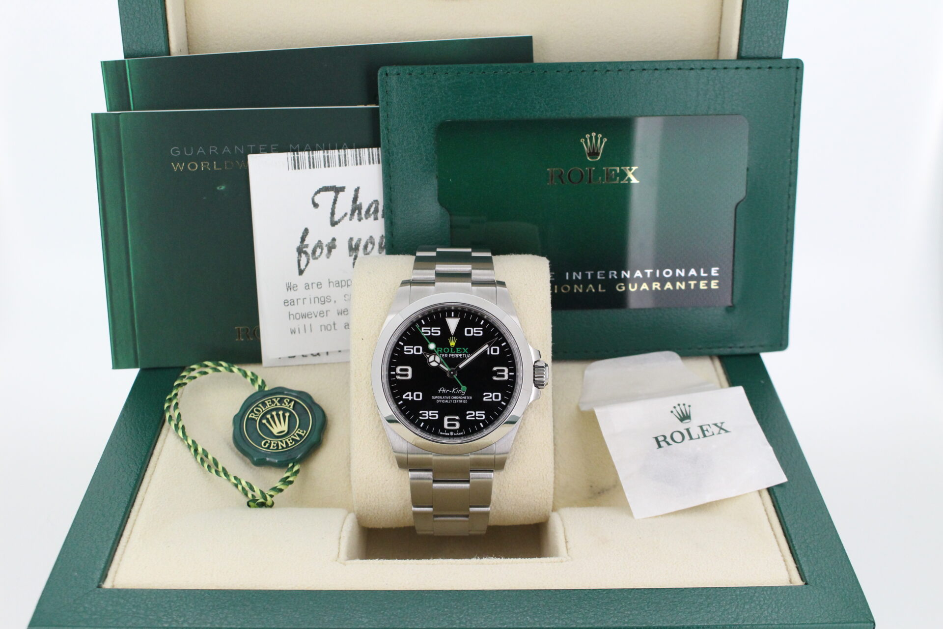 Rolex Air-King 126900 in it's box with booklets, swing tag, warranty card and original purchase receipt