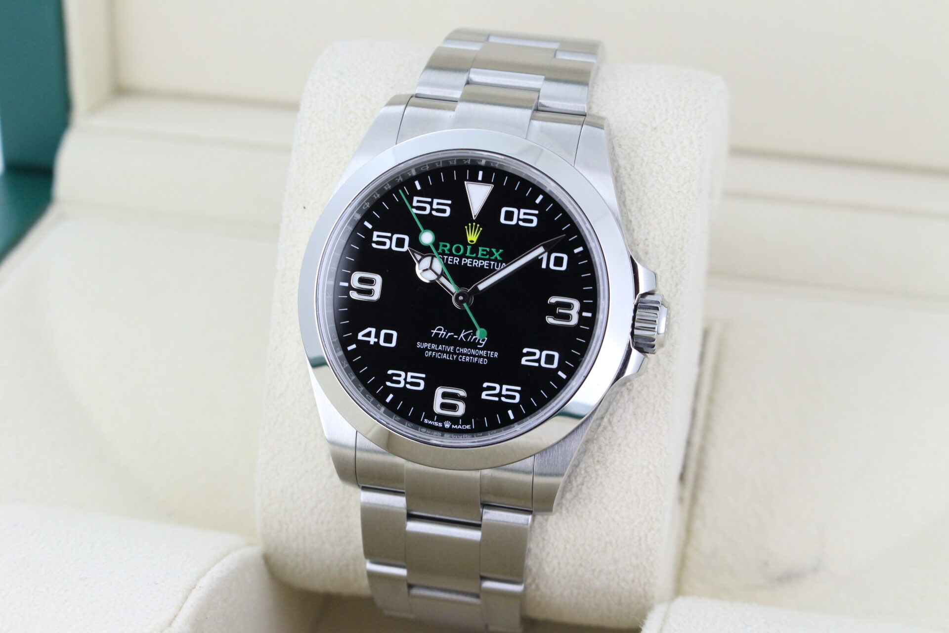 Rolex Air-King 126900 facing towards the left to show the right angle