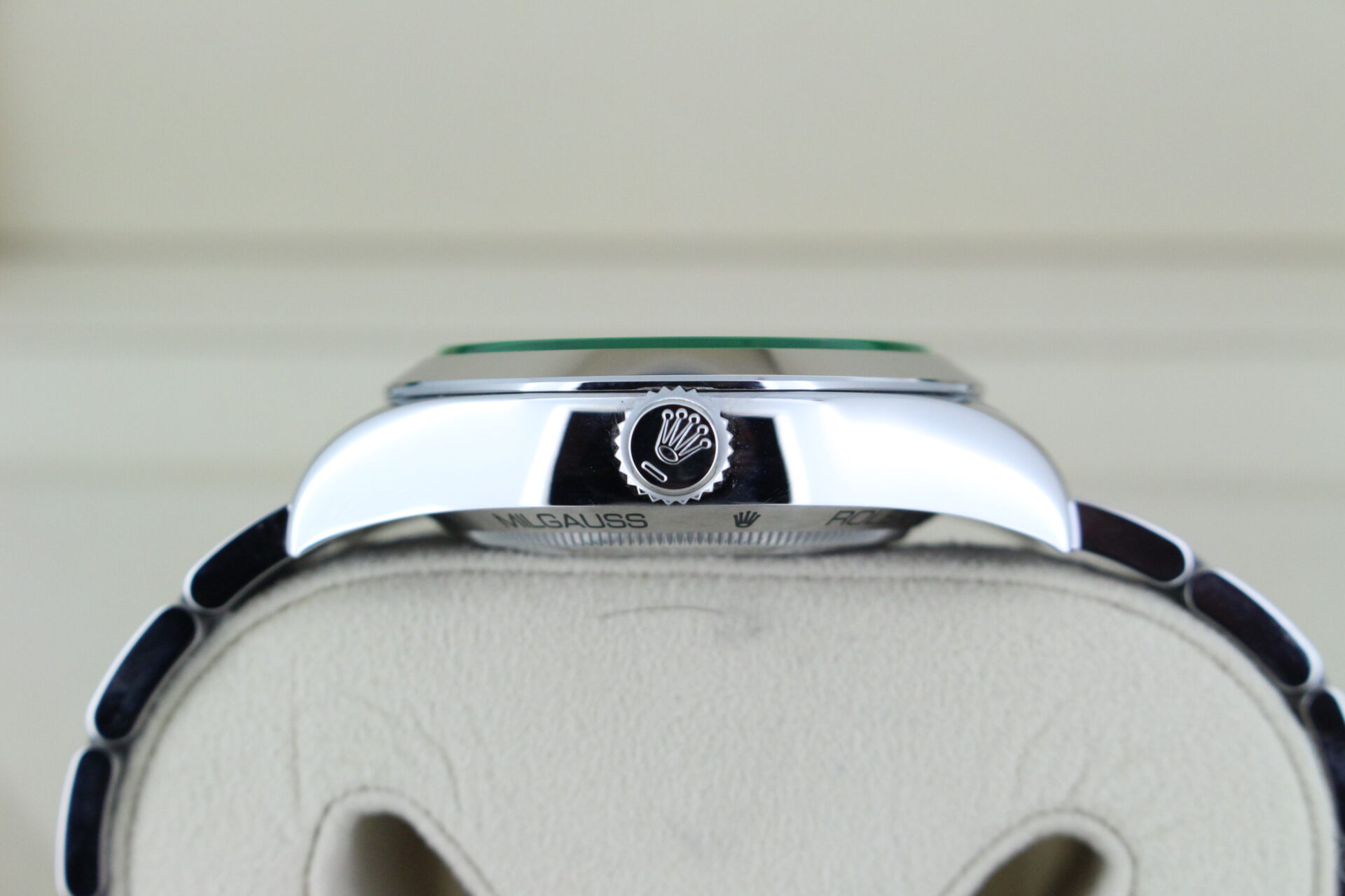 Rolex Crown and case side on a Milgauss