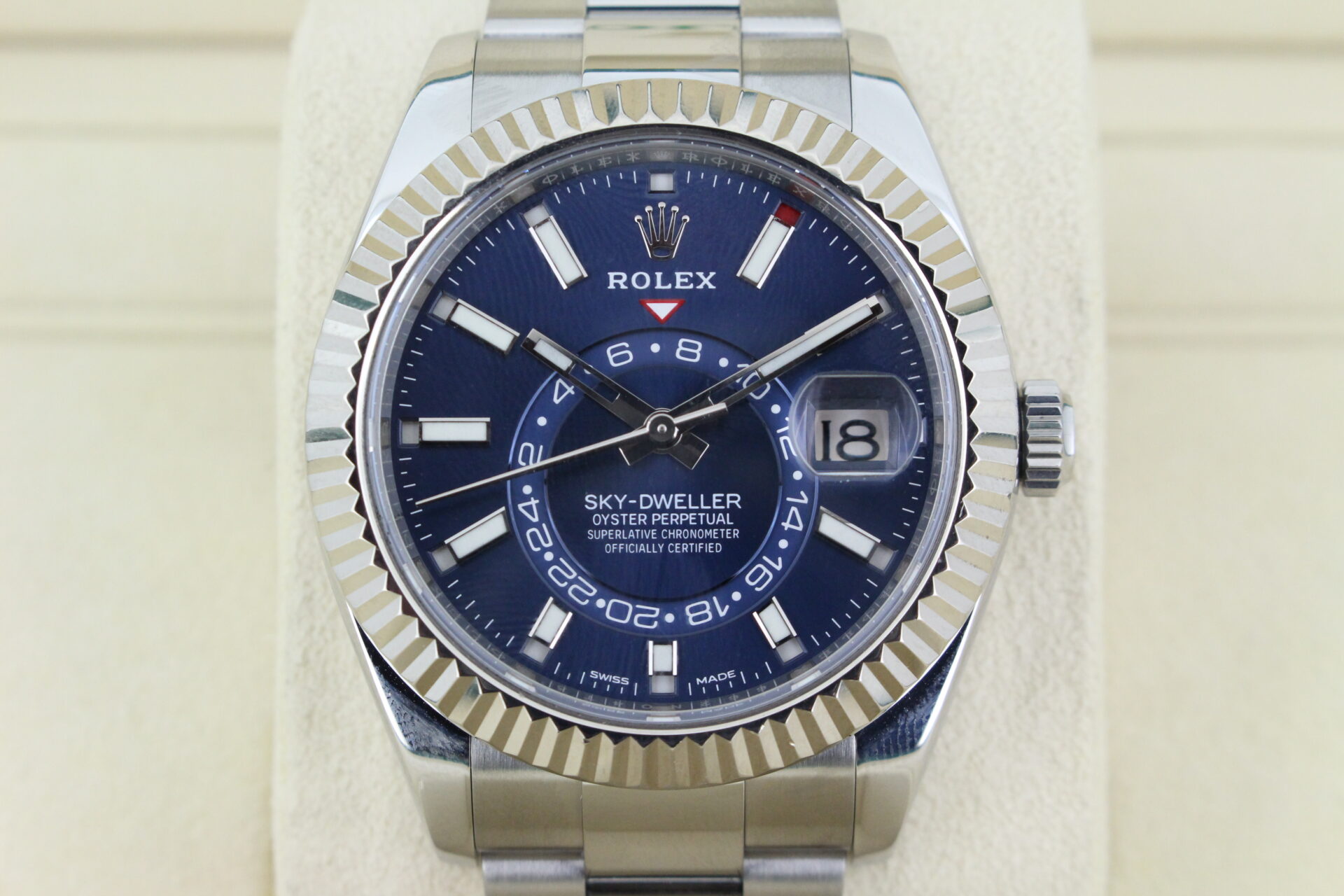 Rolex Sky Dweller Close up of the blue dial