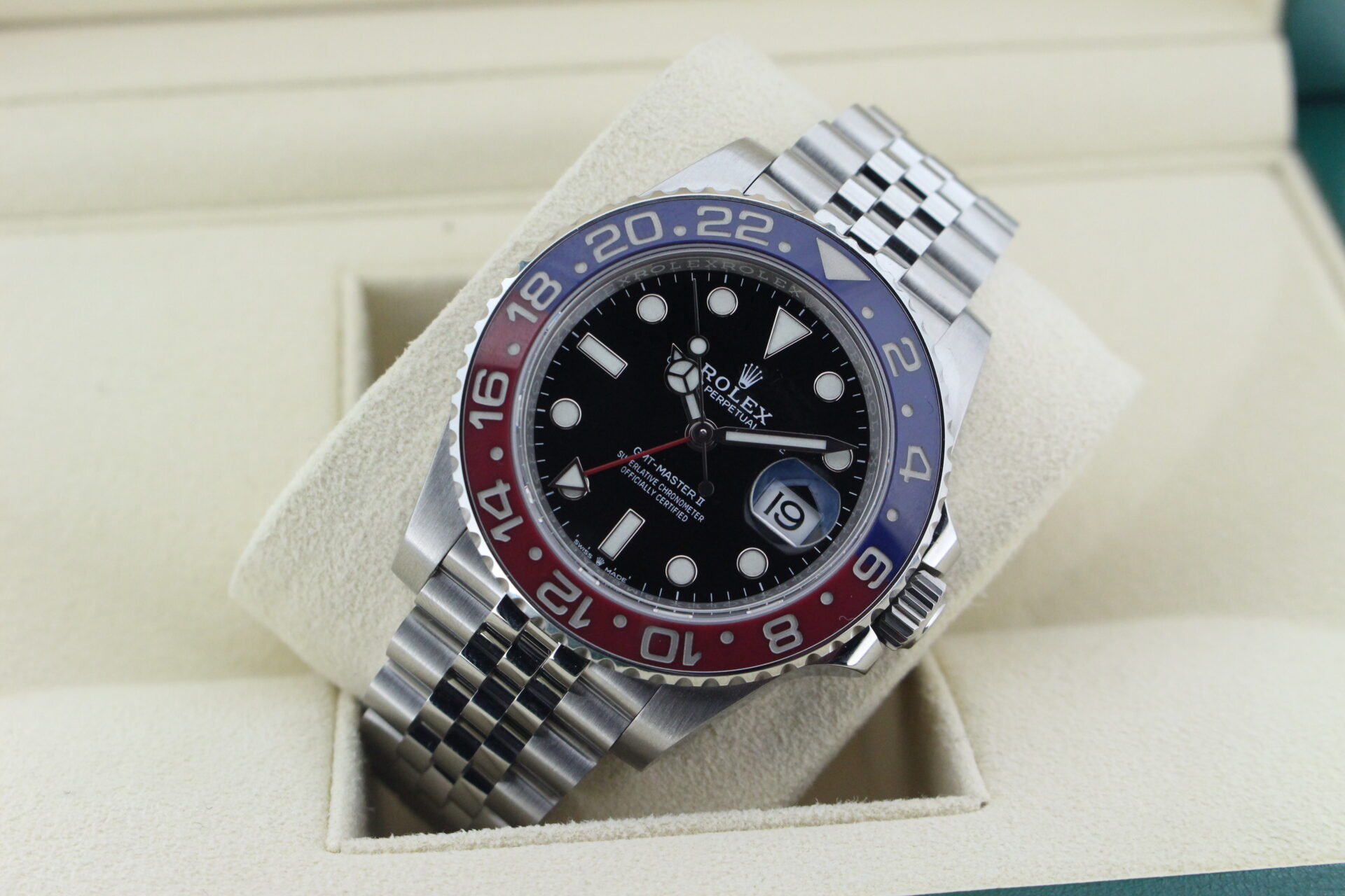 Rolex GMT Master II Pepsi 126710BLNR tilted